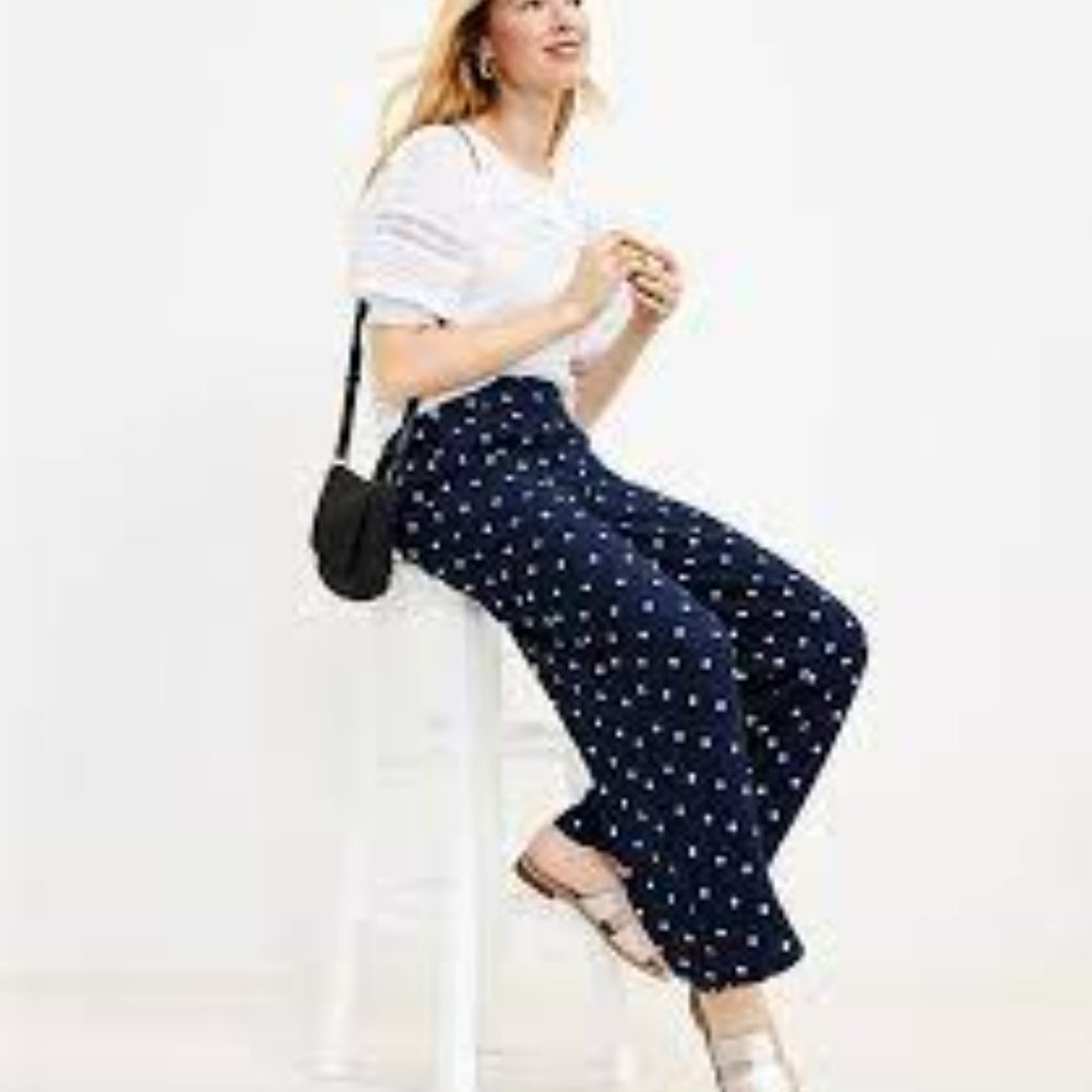 Loft Navy Blue White Polka Dot Pants XL